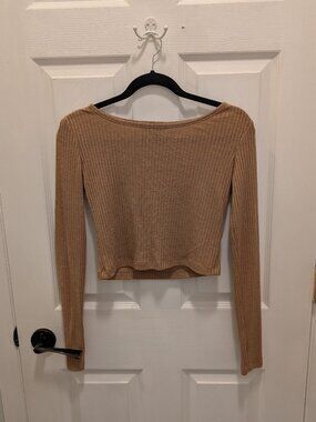 FP Inspired Ribbed Long Sleeve Crop Top Forever 21 - Tan - Size Small